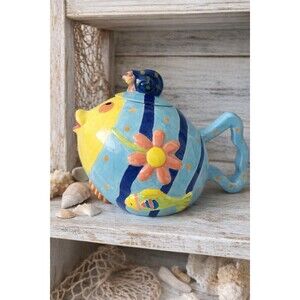 Vintage Cook’s Club Fish Teapot Snail Lid Coastal Cottage Beach Decor